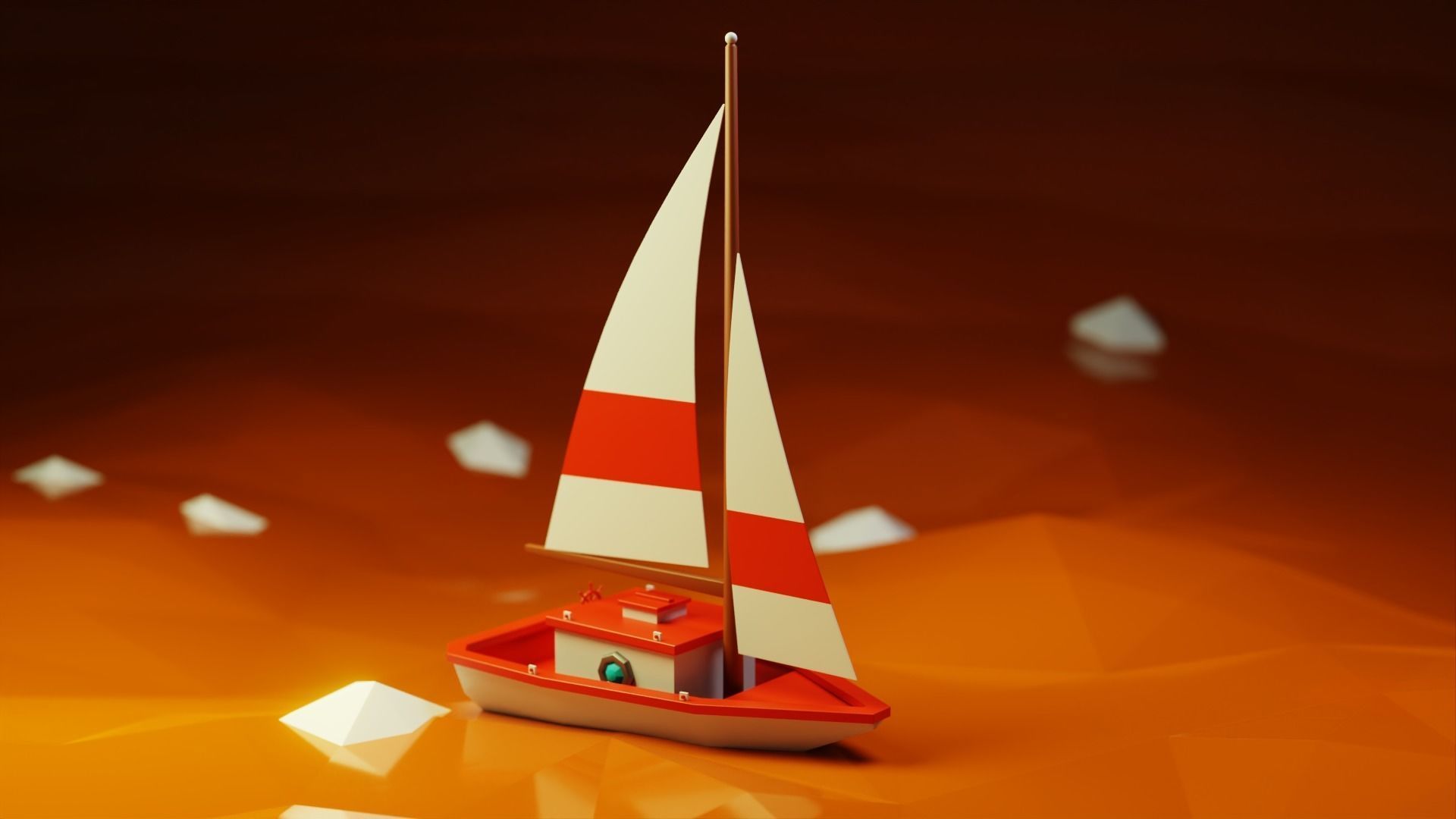 Stylized Low Poly Sailboat - Optimized 3D Model Asset Low-poly 3D model_4