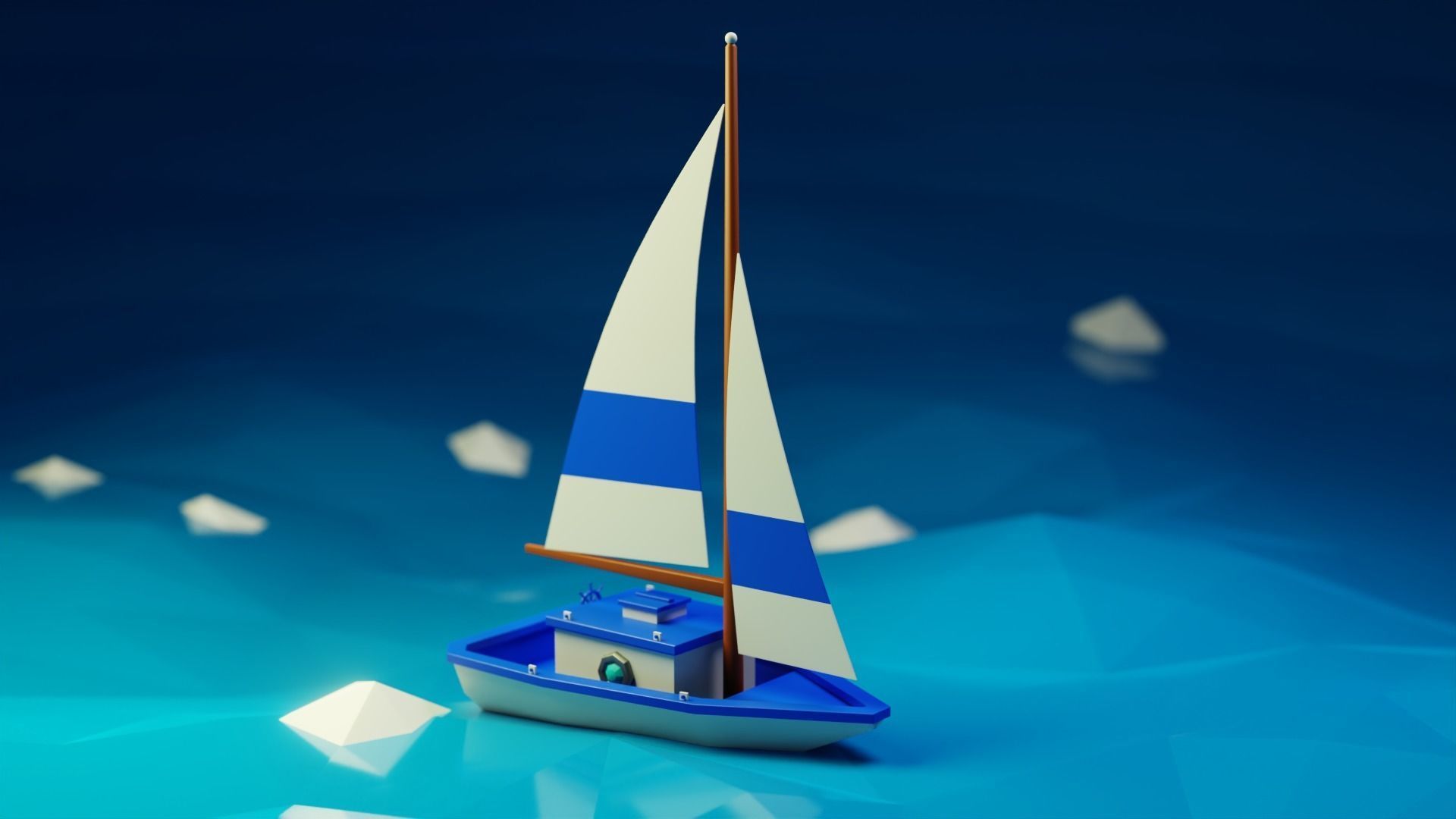 Stylized Low Poly Sailboat - Optimized 3D Model Asset Low-poly 3D model_5