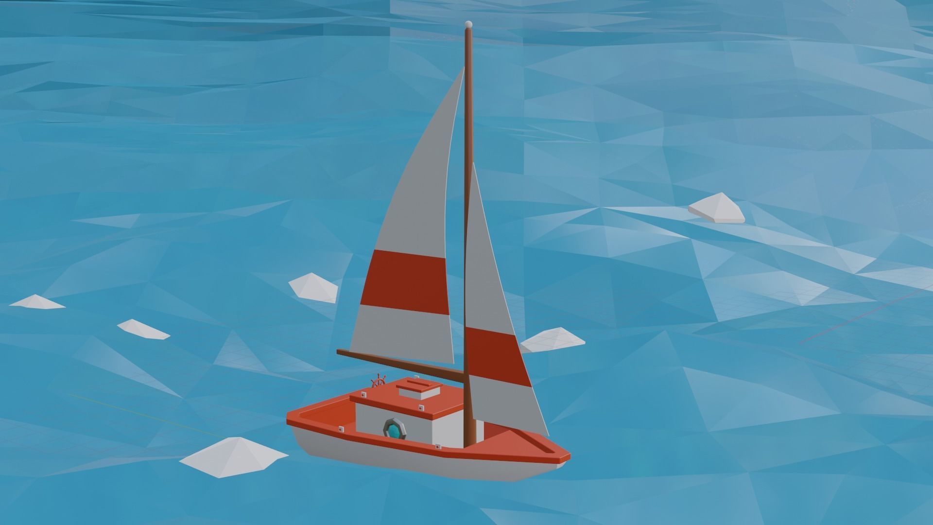 Stylized Low Poly Sailboat - Optimized 3D Model Asset Low-poly 3D model_11