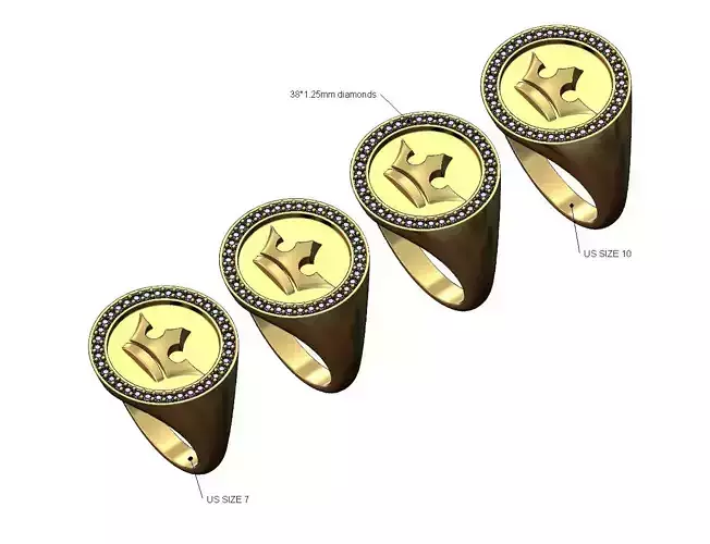 Crown diamond halo round signet ring US sizes 7to10