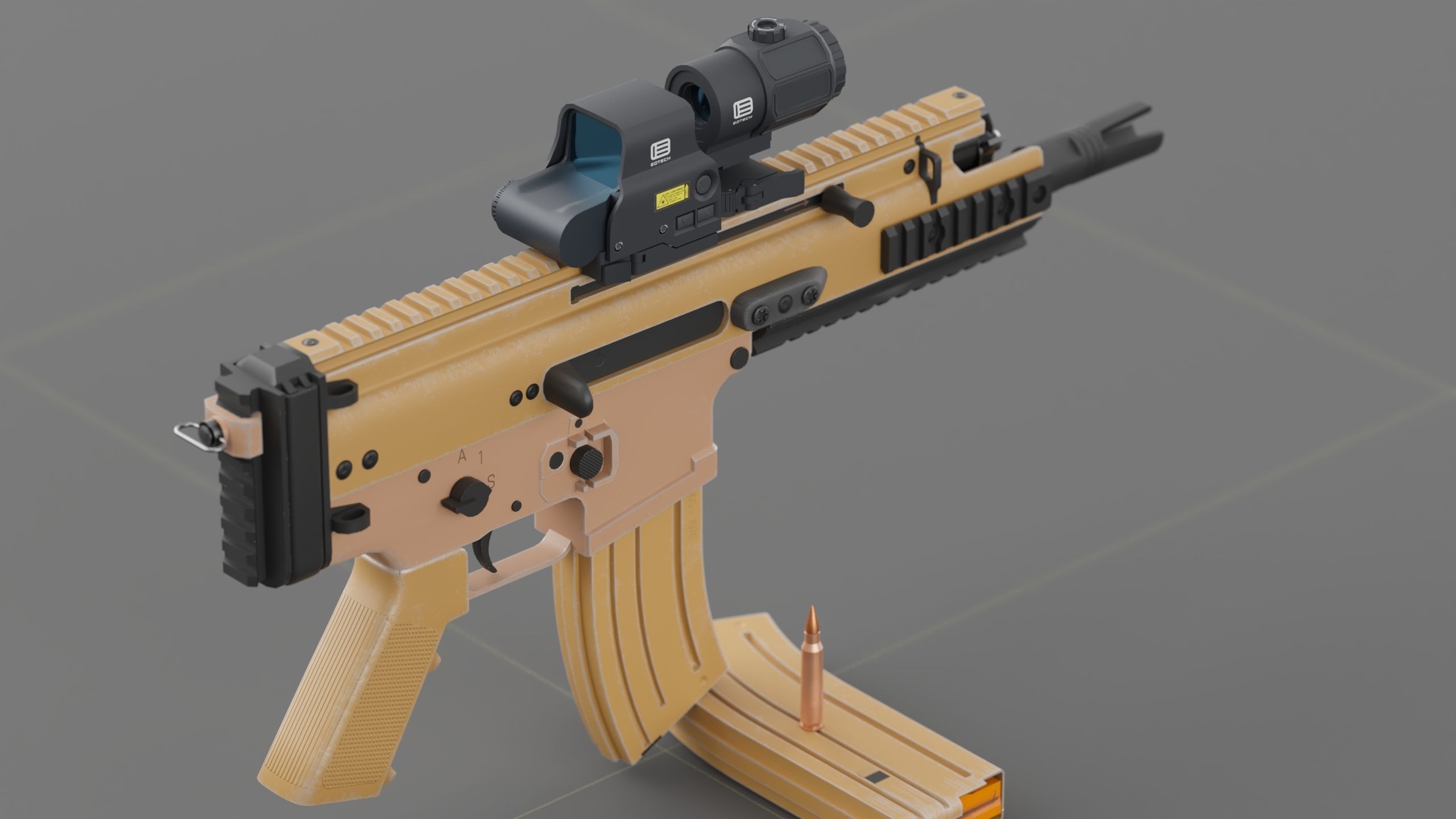 FN Scar 15P with Eotech Optics Low-poly 3D model_2