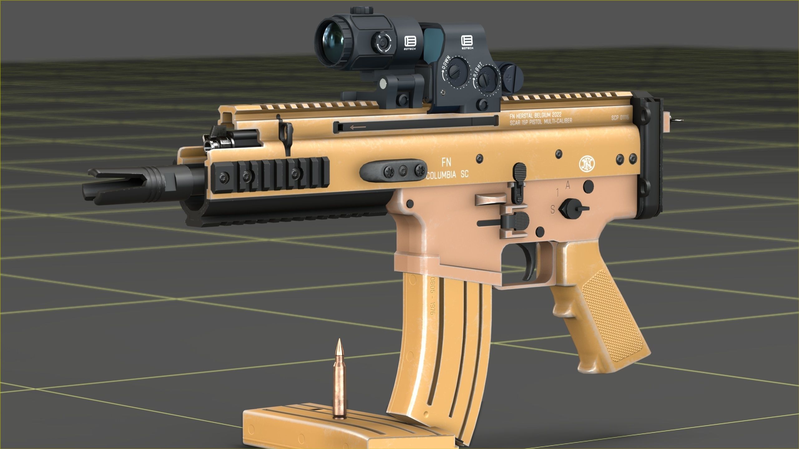 FN Scar 15P with Eotech Optics Low-poly 3D model_23