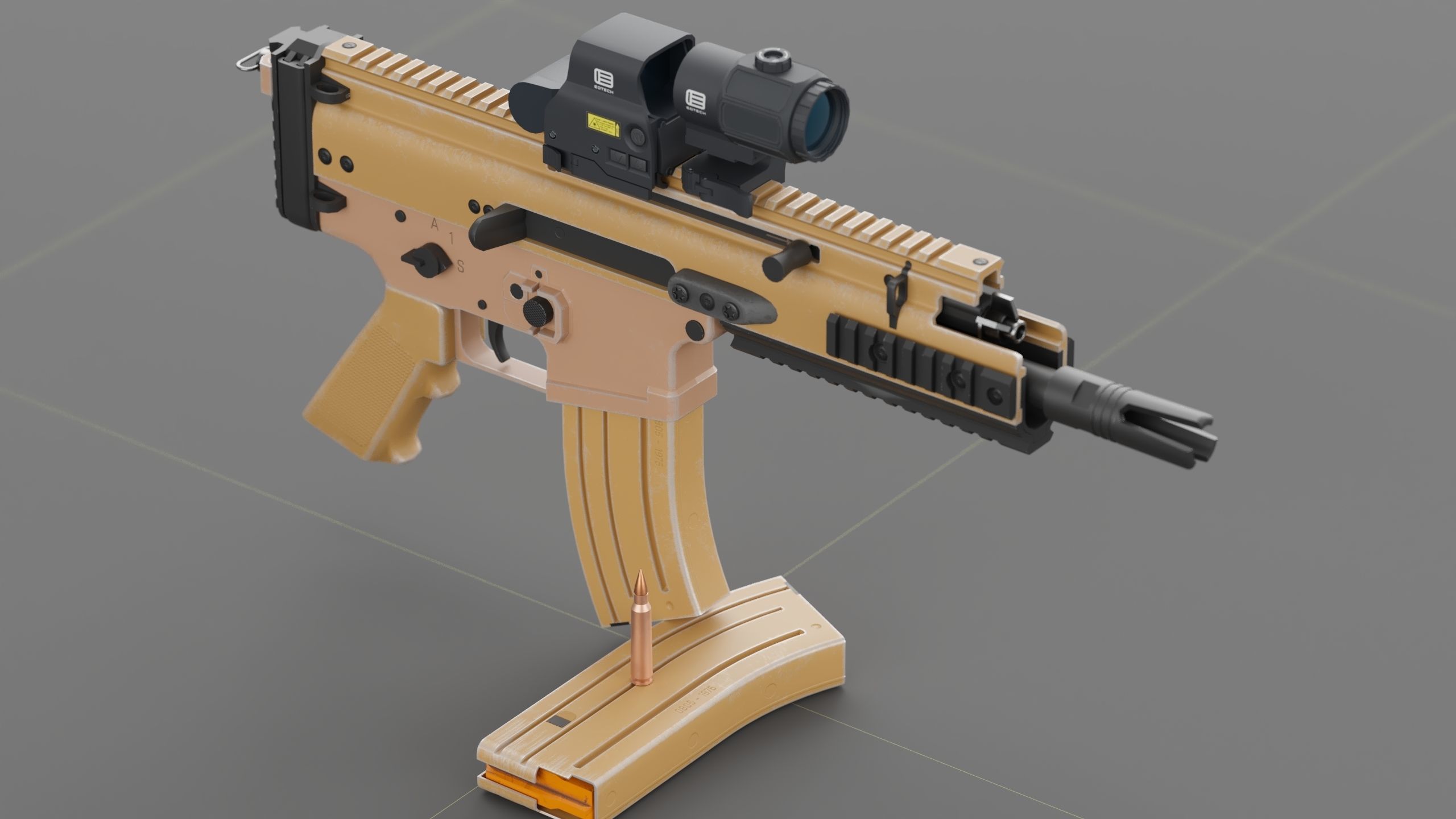 FN Scar 15P with Eotech Optics Low-poly 3D model_3
