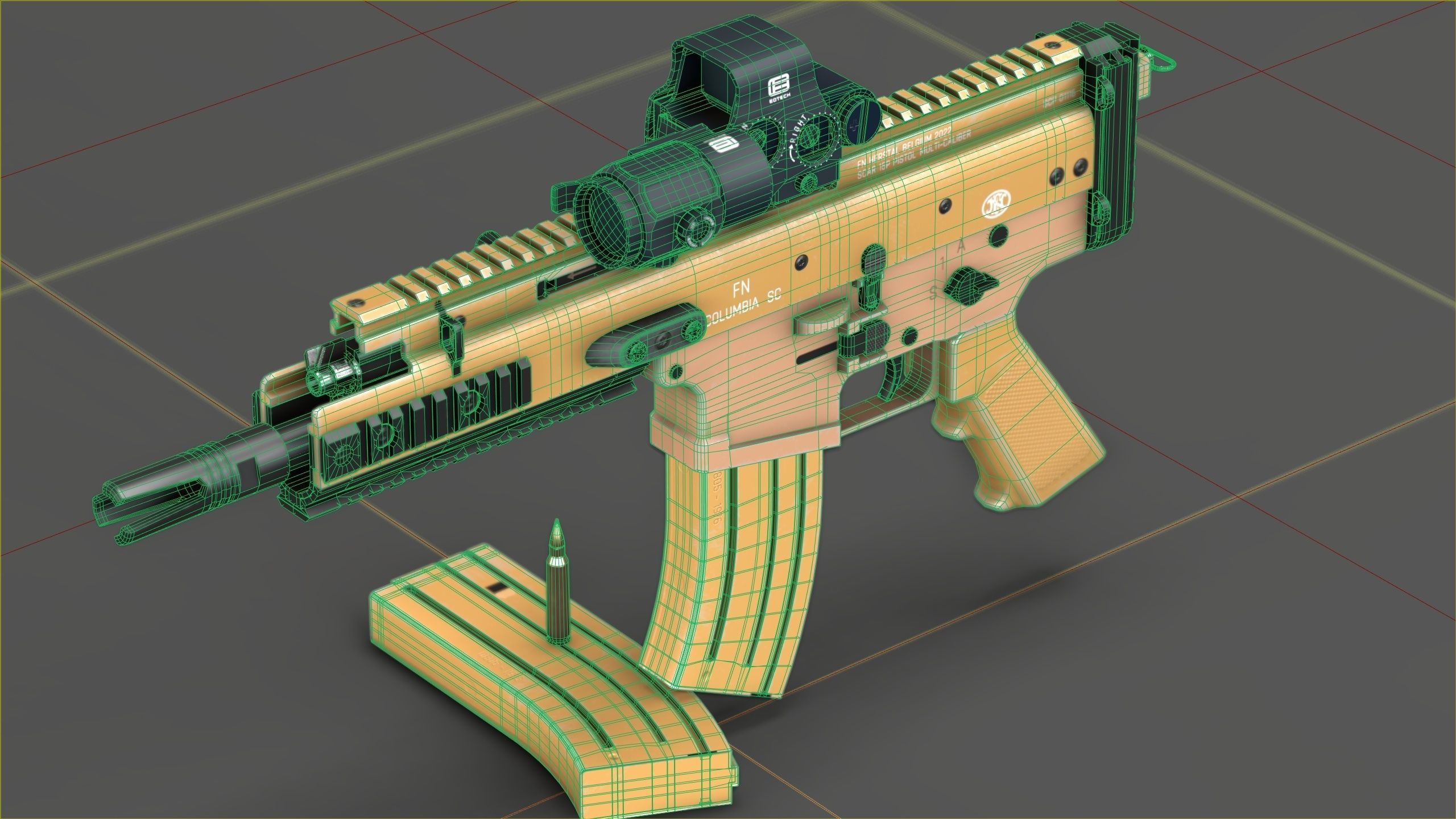 FN Scar 15P with Eotech Optics Low-poly 3D model_10