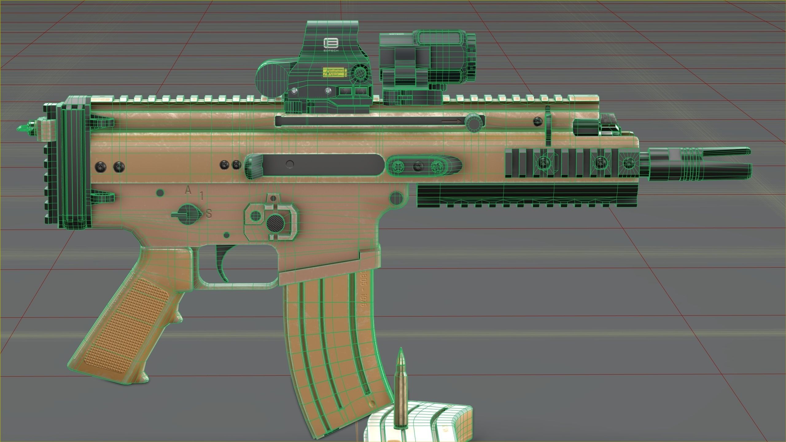 FN Scar 15P with Eotech Optics Low-poly 3D model_31