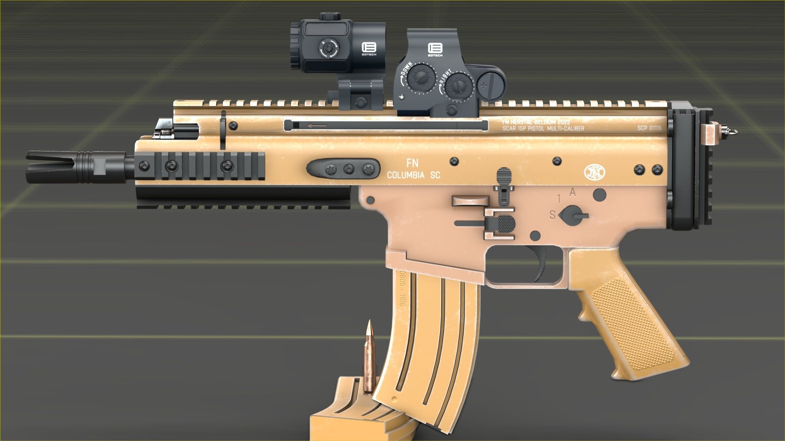 FN Scar 15P with Eotech Optics Low-poly 3D model_32