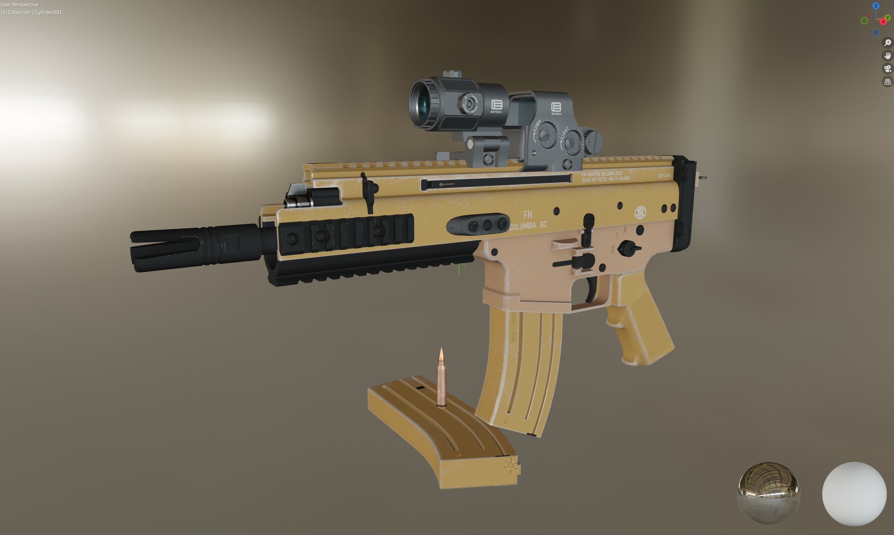 FN Scar 15P with Eotech Optics Low-poly 3D model_37