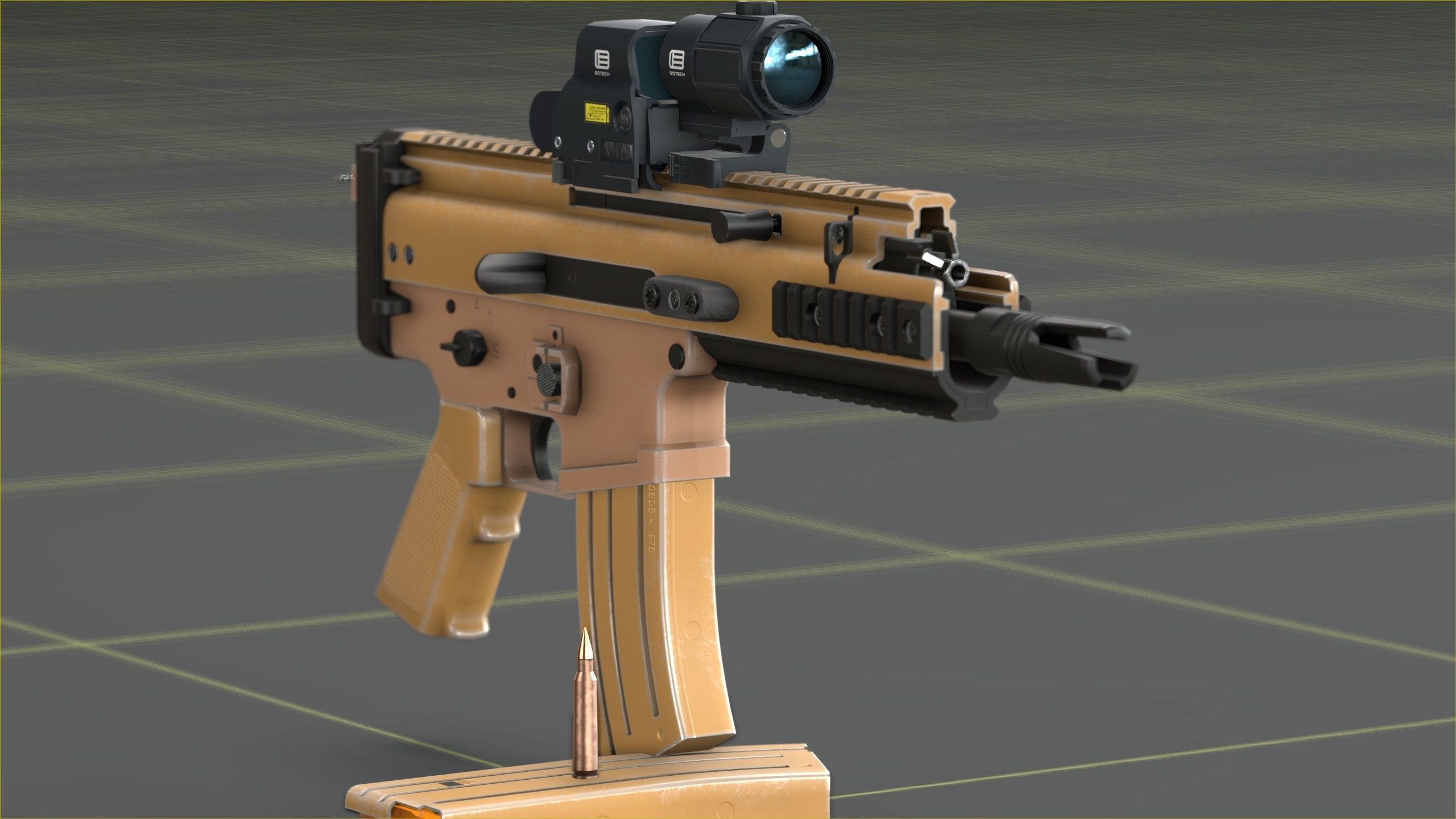 FN Scar 15P with Eotech Optics Low-poly 3D model_26