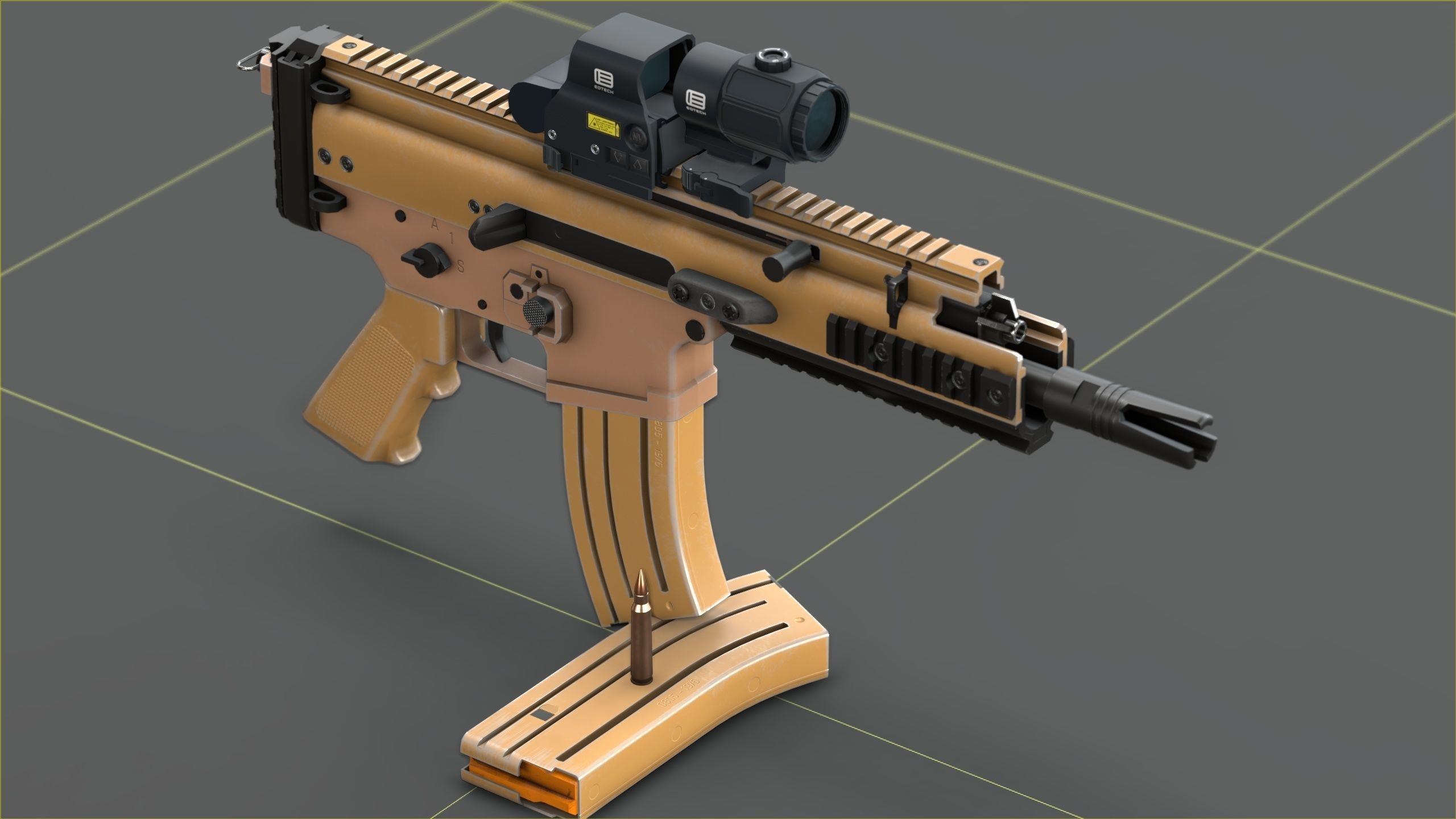 FN Scar 15P with Eotech Optics Low-poly 3D model_17