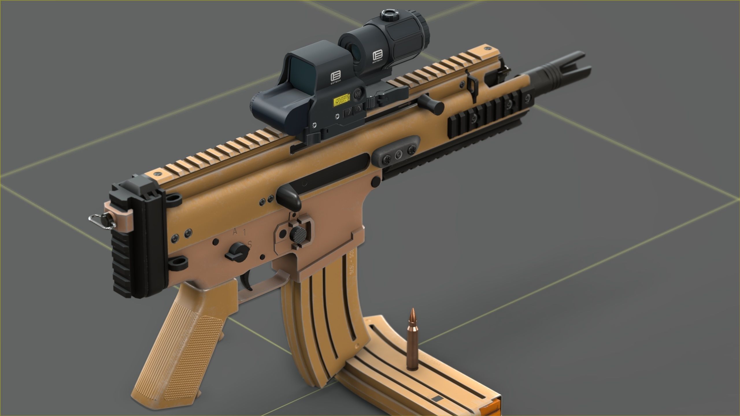 FN Scar 15P with Eotech Optics Low-poly 3D model_14