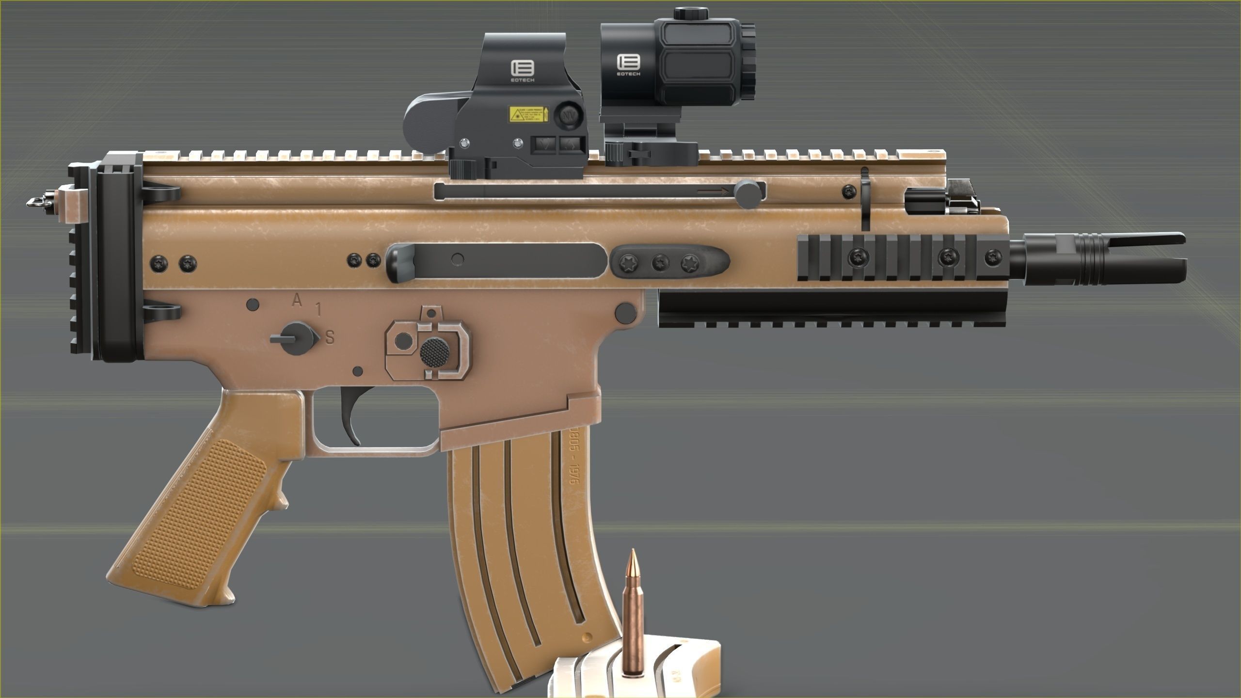 FN Scar 15P with Eotech Optics Low-poly 3D model_29