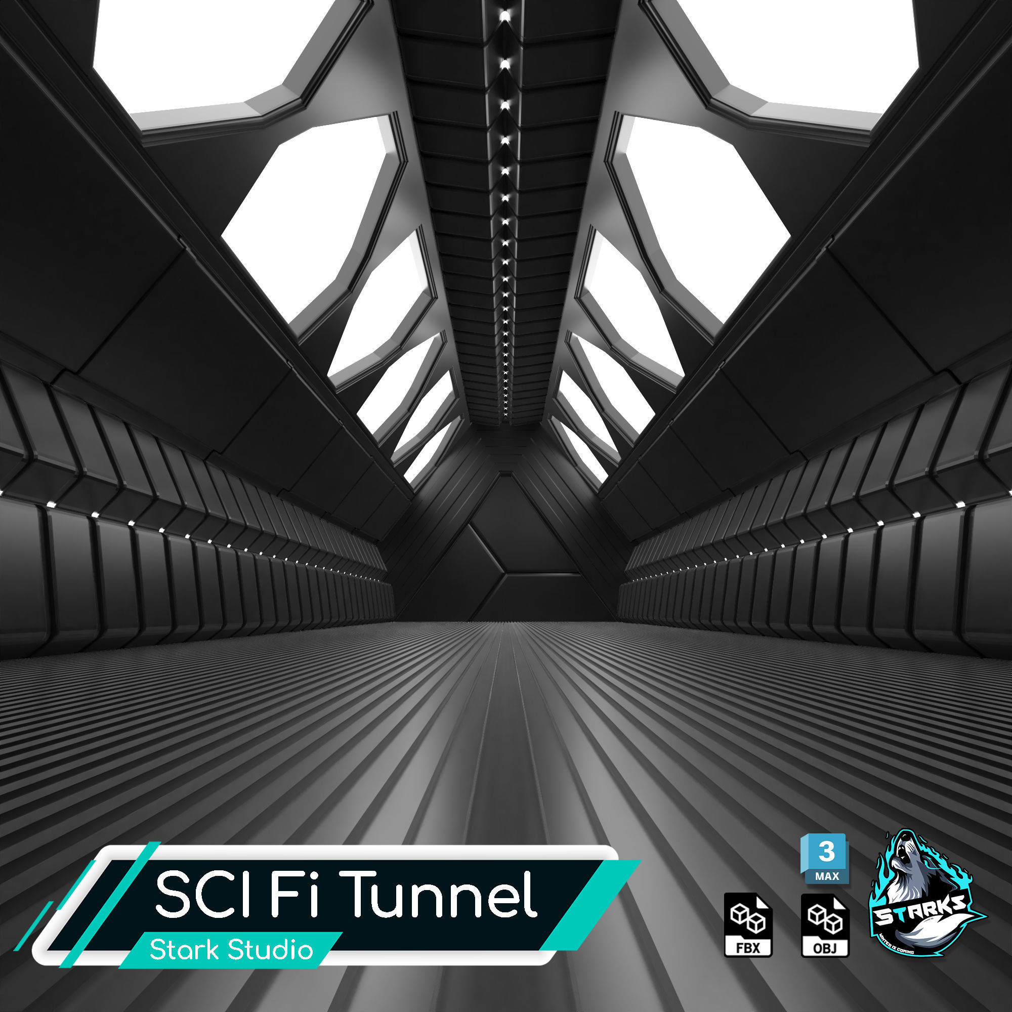 Sci fi Tunnel Free low-poly 3D model_2