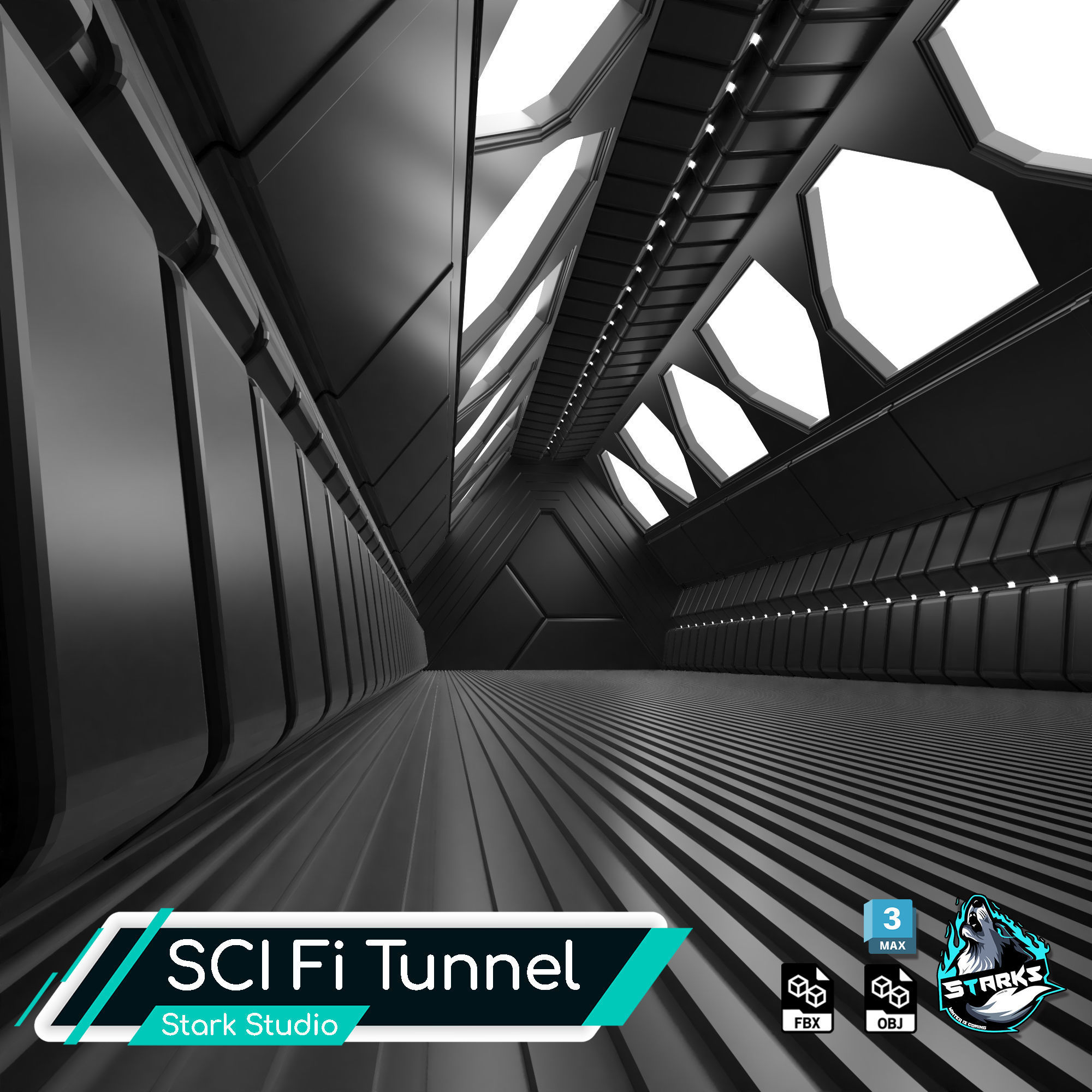 Sci fi Tunnel Free low-poly 3D model_3