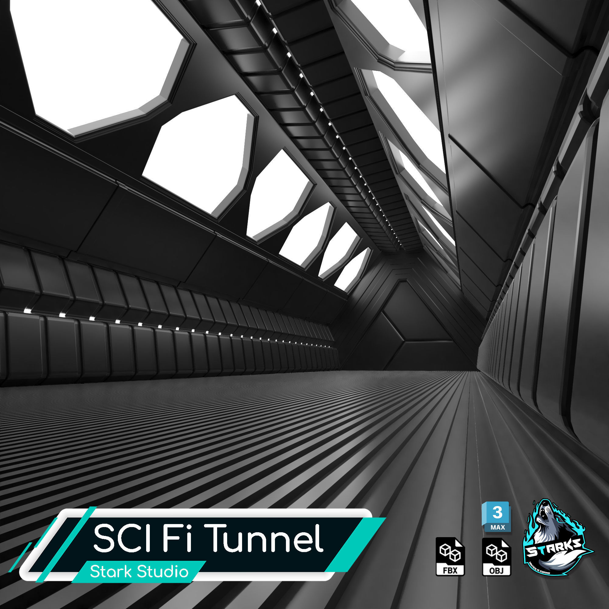 Sci fi Tunnel Free low-poly 3D model_1