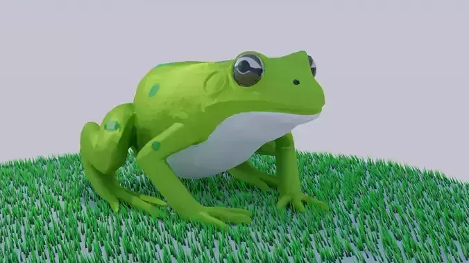 Frog realistic high poly 3D model on grass
