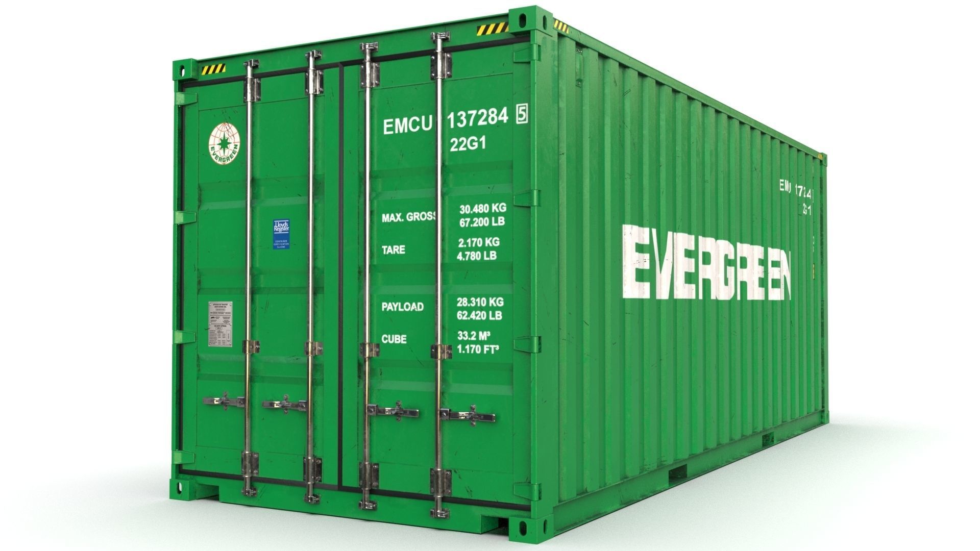 20 feet EVERGREEN standard shipping container 3D model_1