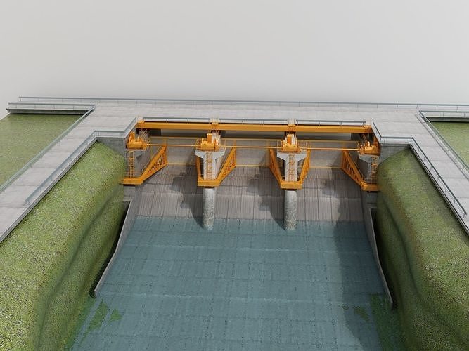 Dam 3D model with gate in middle of it 3D model