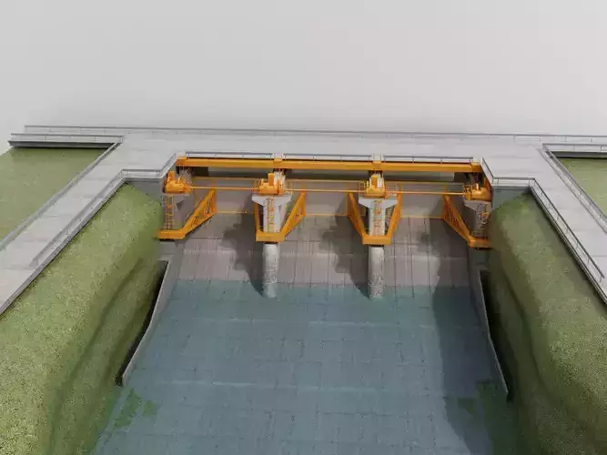 Dam 3D model with gate in middle of it 3D model