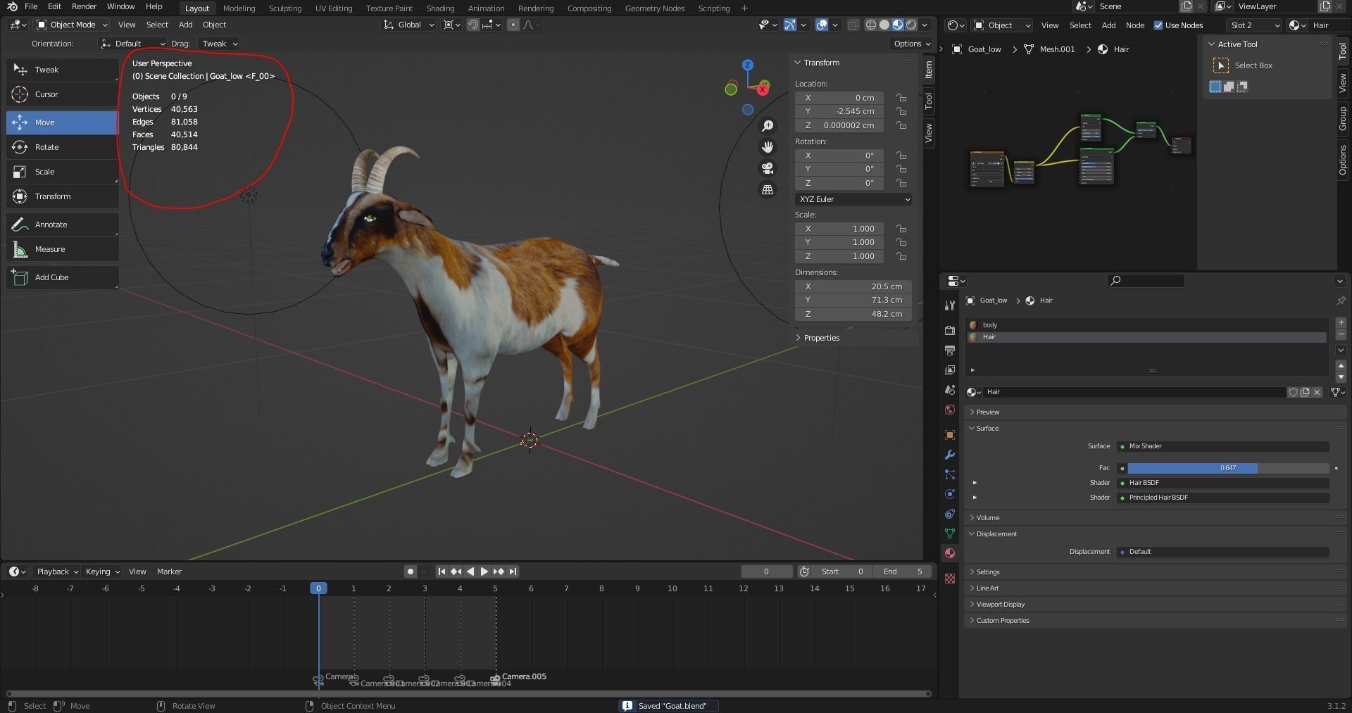 Fur Goat 01 Rigged and Animation in Blender Low-poly 3D model_27