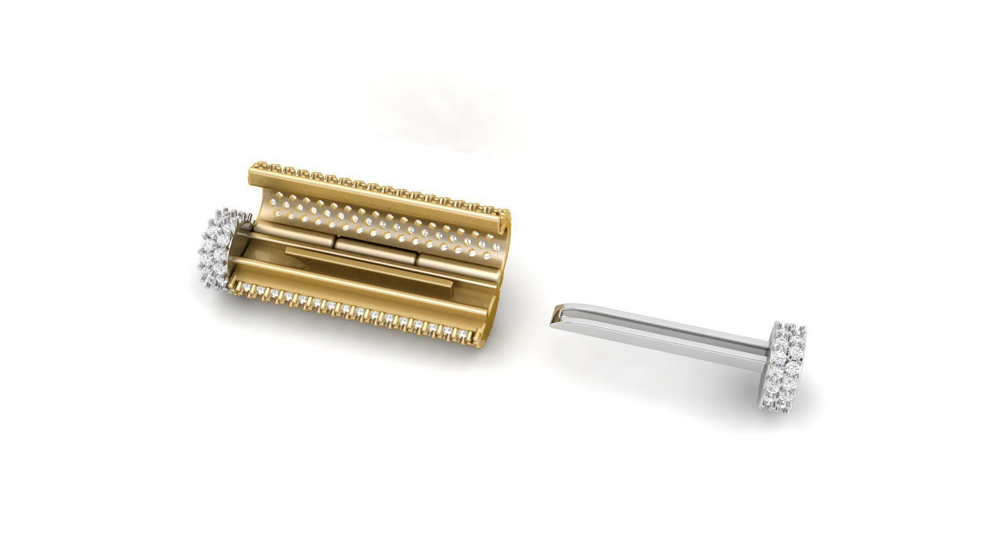 5 mm x 25mm  Round Flip Diamond Lock Box for Chain and Necklace 3D print model_7