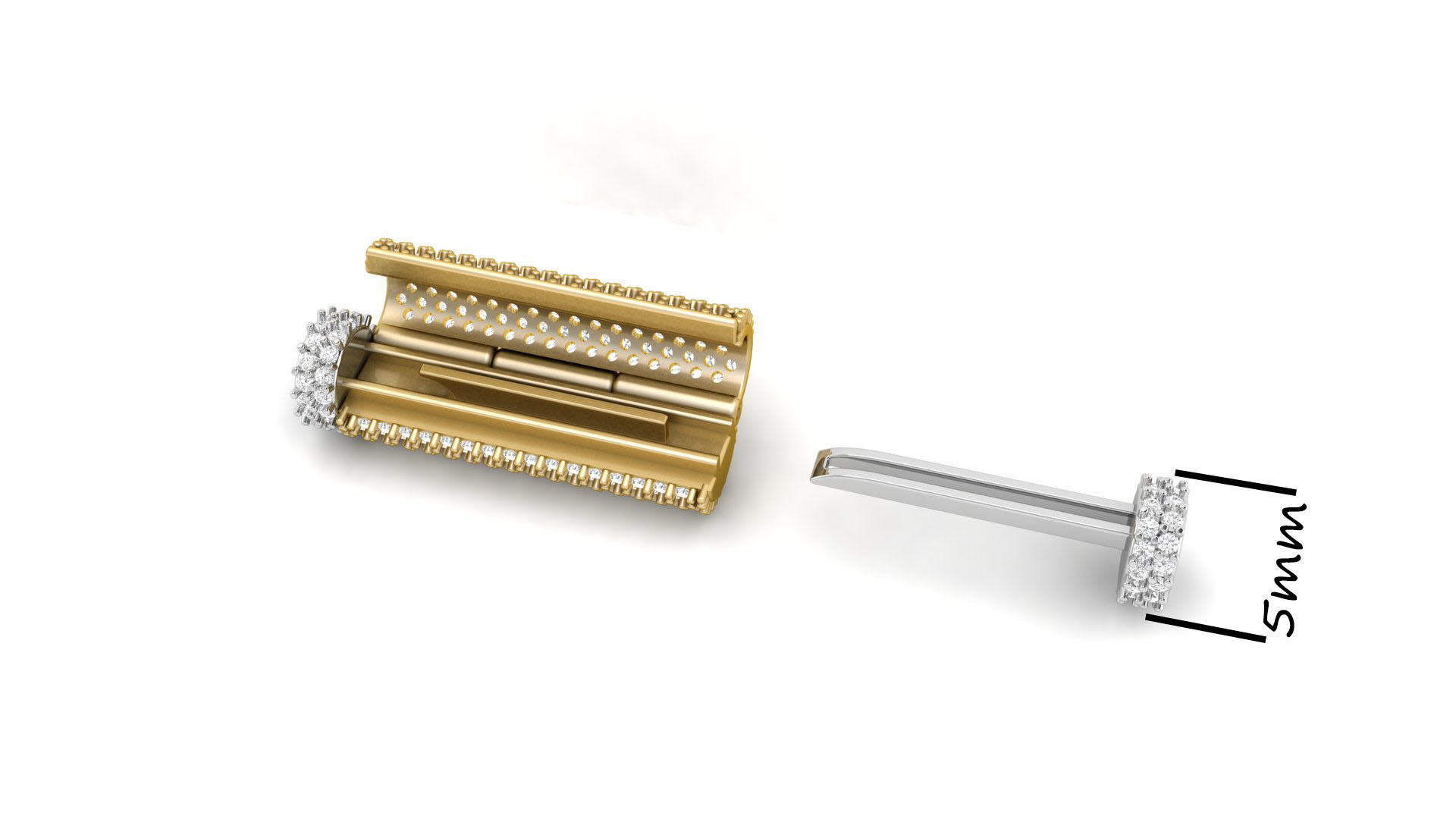 5 mm x 25mm  Round Flip Diamond Lock Box for Chain and Necklace 3D print model_8