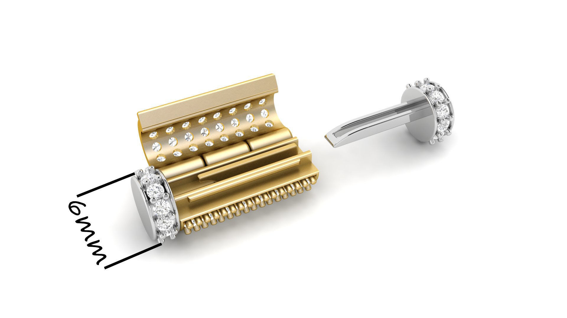 6 mm x 19 mm  Round Flip Diamond Lock Box for Chain and Necklace 3D print model_3