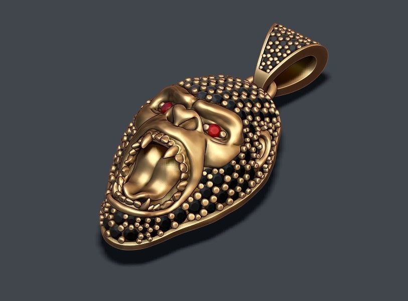Gorilla head pendant with gems 3D print model_5