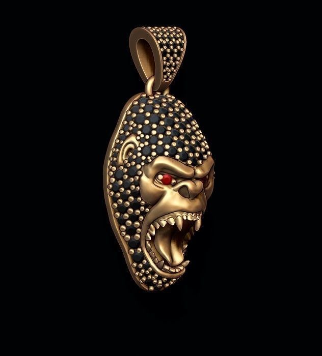 Gorilla head pendant with gems 3D print model_3
