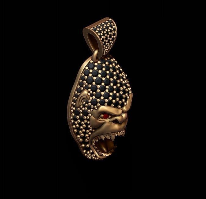 Gorilla head pendant with gems 3D print model_4