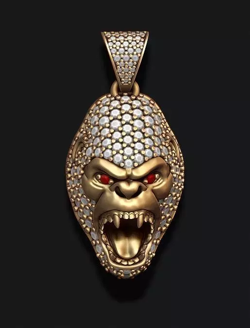 Gorilla head pendant with gems 3D print model_0