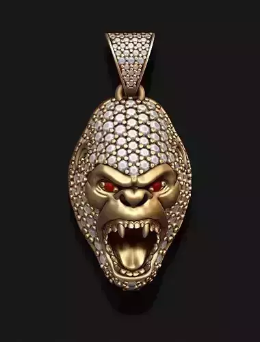 Gorilla head pendant with gems