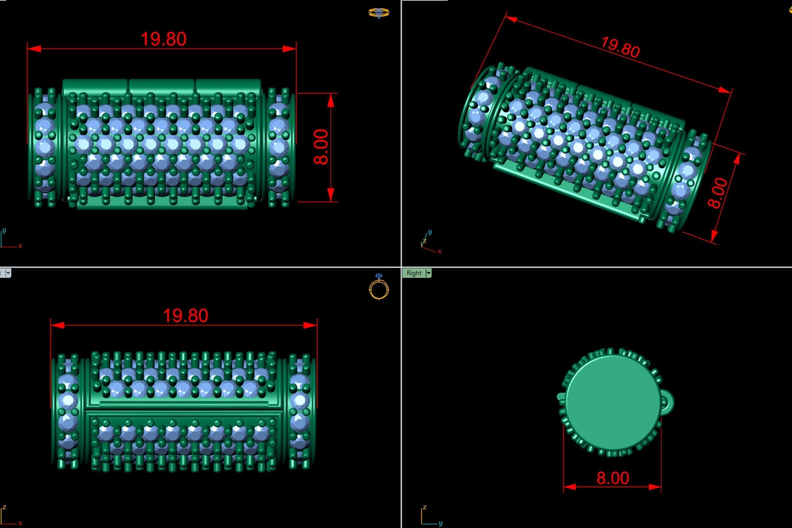 8 mm x 20 mm  Round Flip Diamond Lock Box for Chain and Necklace 3D print model_4