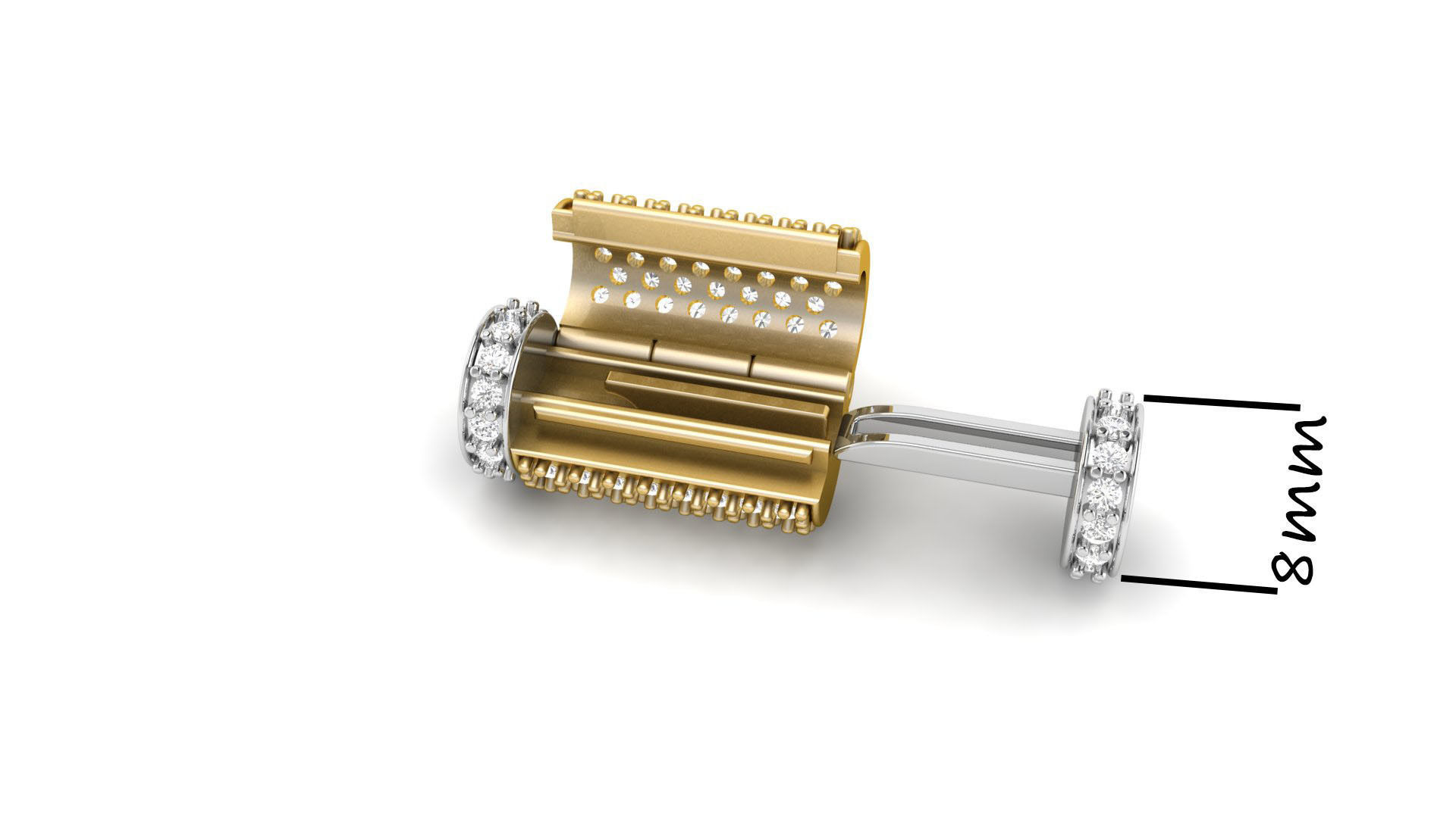 8 mm x 20 mm  Round Flip Diamond Lock Box for Chain and Necklace 3D print model_2