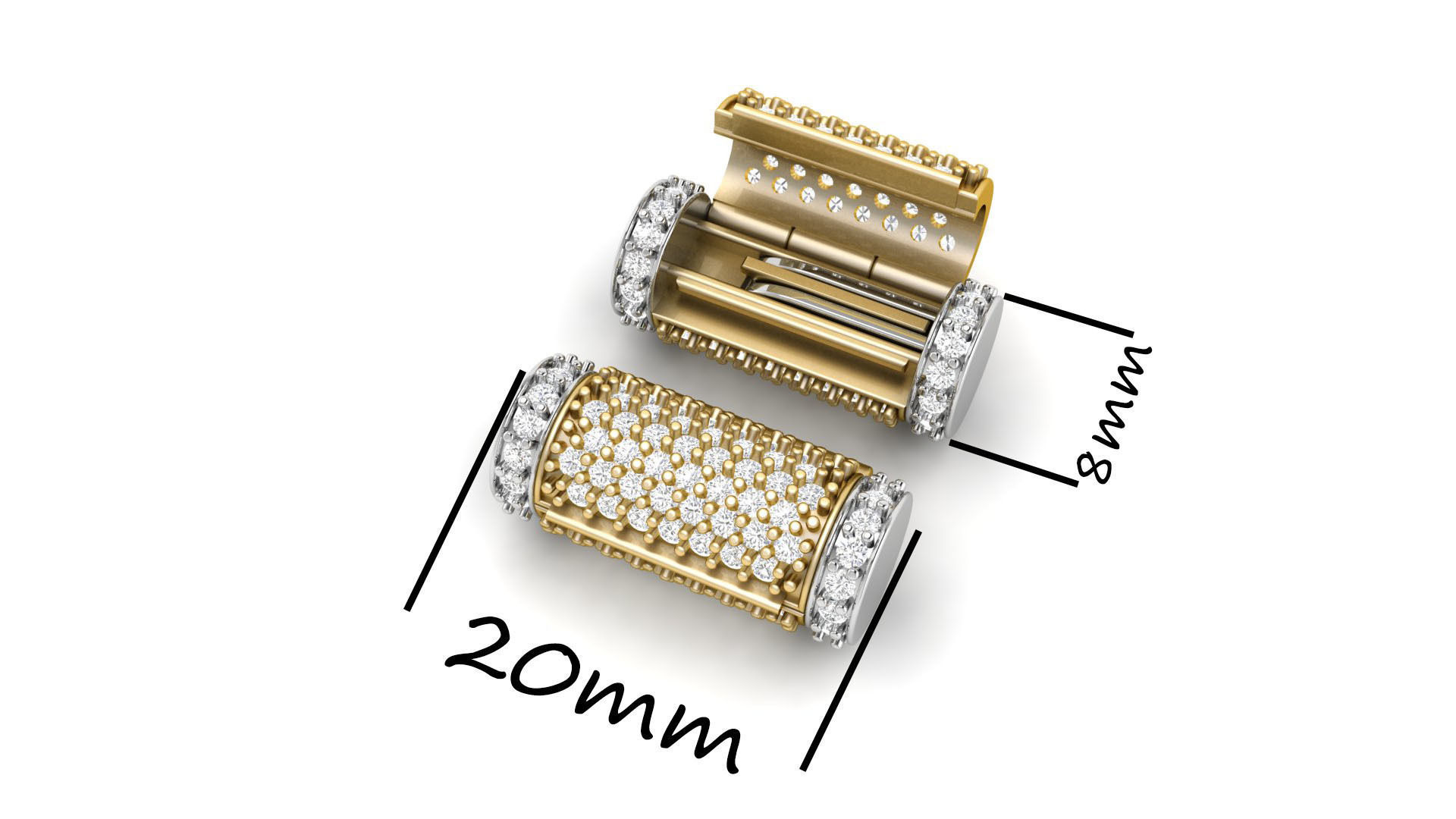 8 mm x 20 mm  Round Flip Diamond Lock Box for Chain and Necklace 3D print model_0