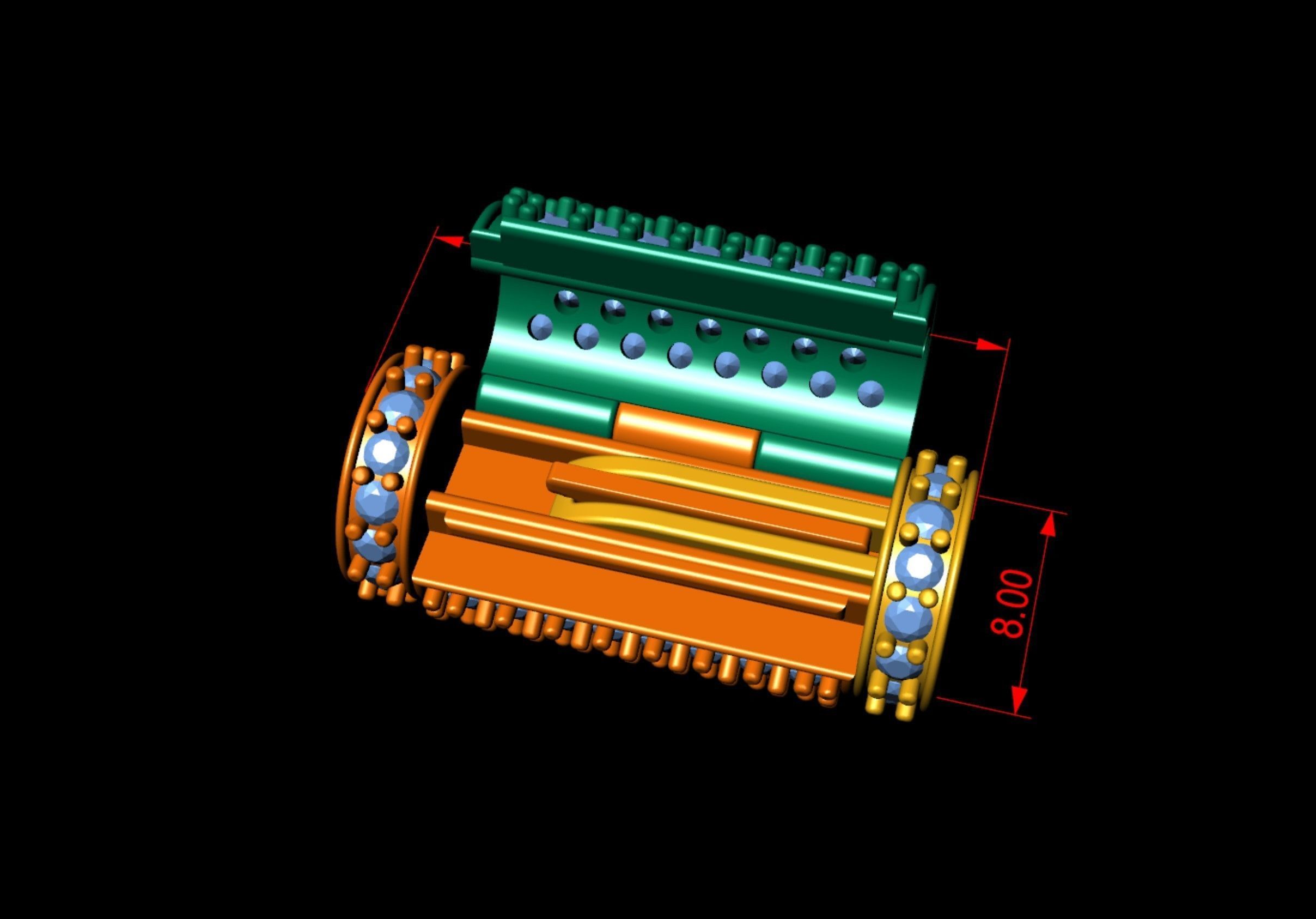 8 mm x 20 mm  Round Flip Diamond Lock Box for Chain and Necklace 3D print model_9