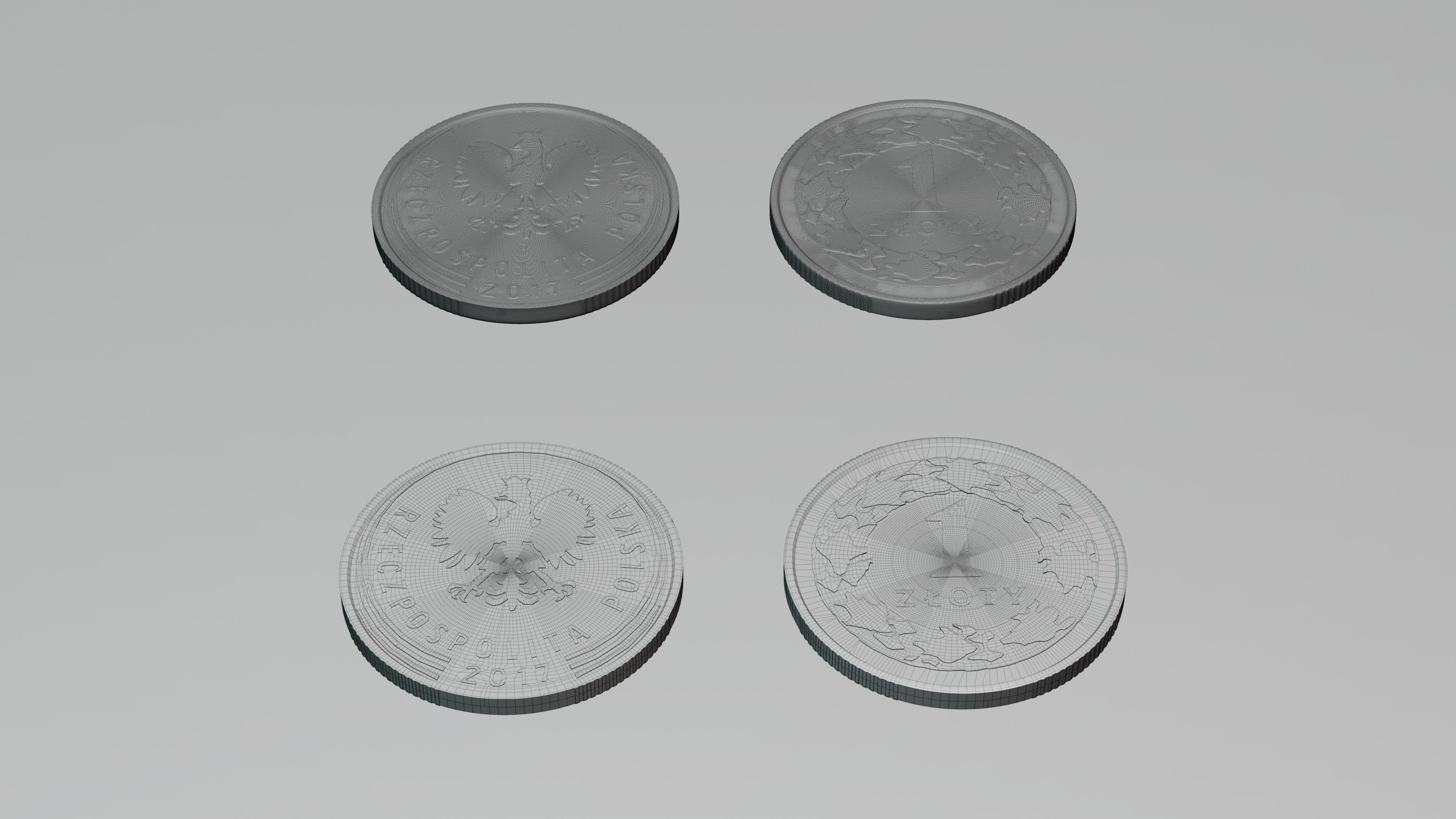 Polish coin - 1 PLN 3D model_7