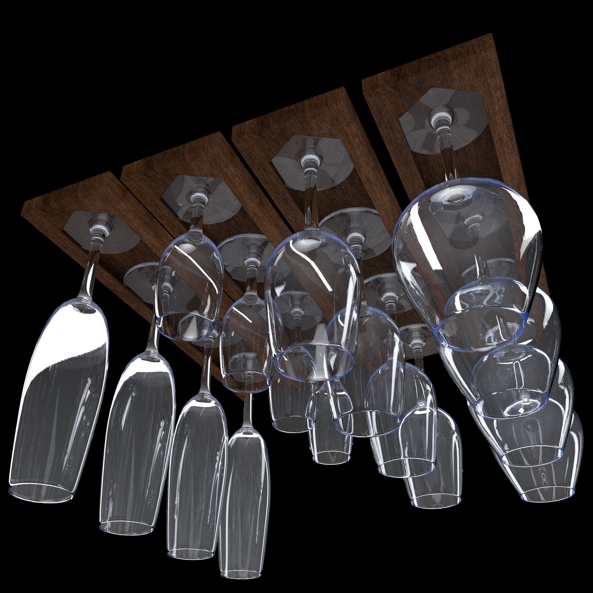 Set of 4 wine glasses with rack 3D model_1