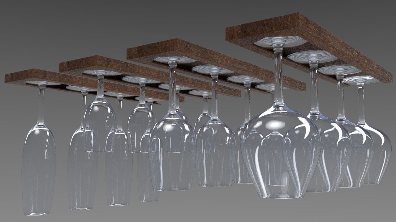 Set of 4 wine glasses with rack 3D model_0