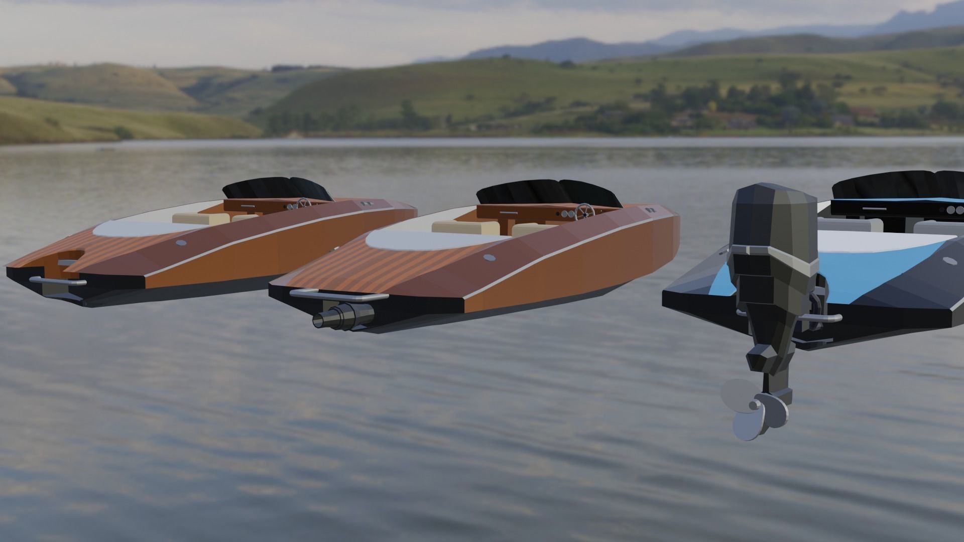 Low Poly Speed Boats Low-poly 3D model_2