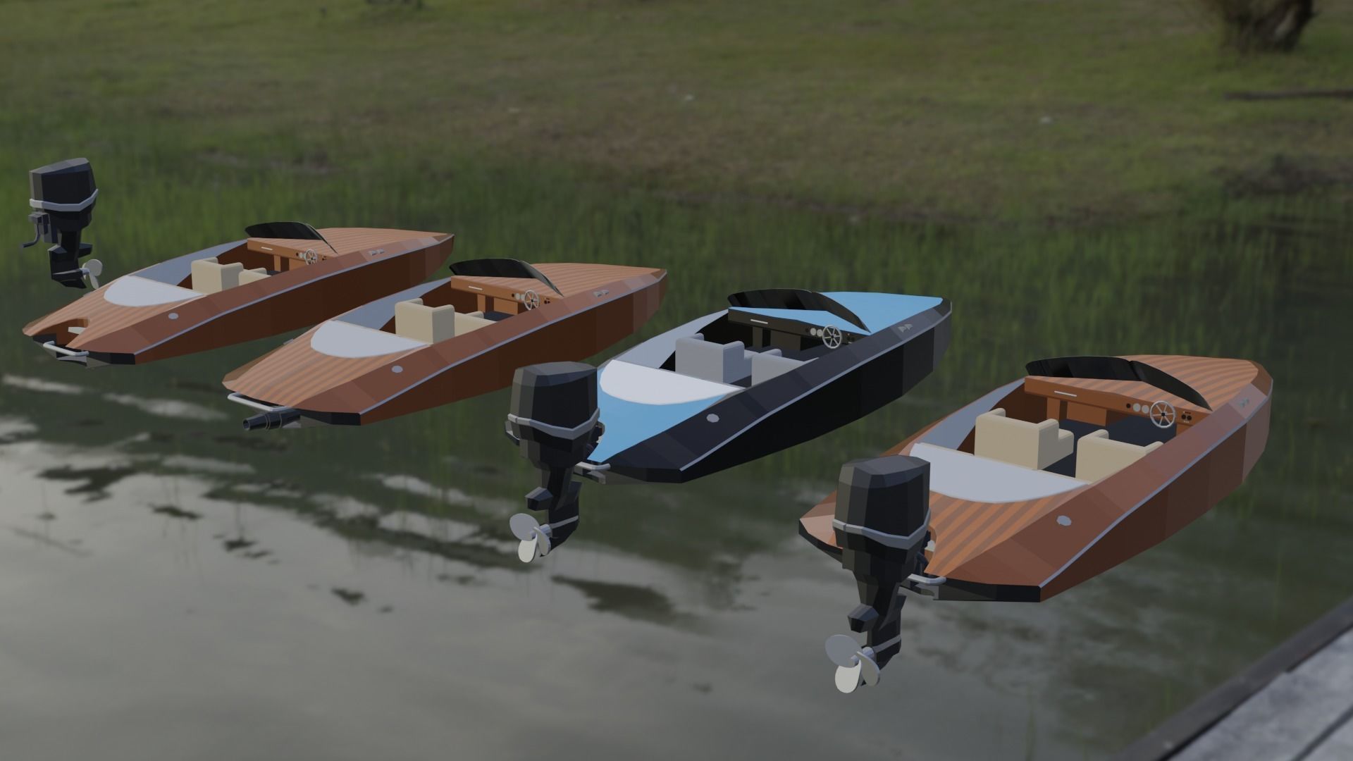 Low Poly Speed Boats Low-poly 3D model_1