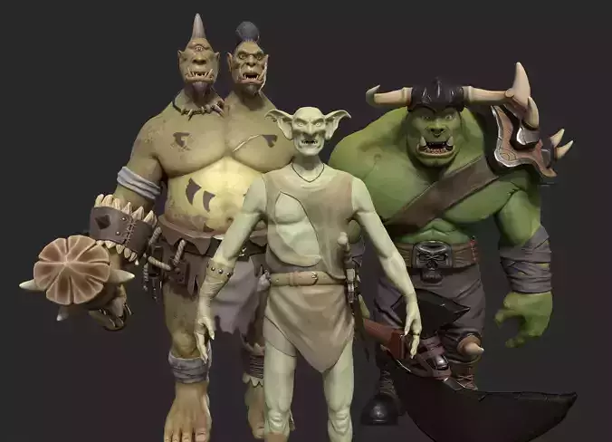 Fantasy Characters Pack Orc Ogre and Goblin 3D Model Collection