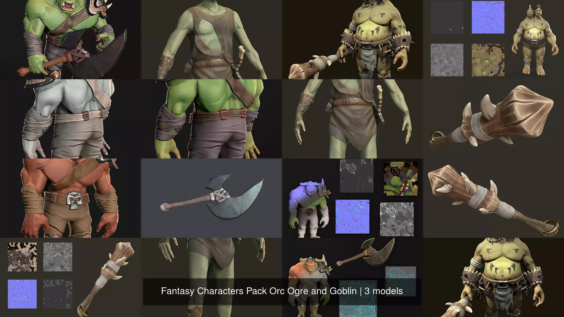 Fantasy Characters Pack Orc Ogre and Goblin 3D Model Collection_4