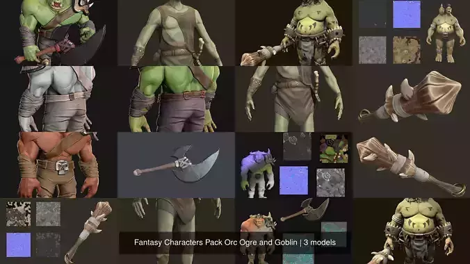 Fantasy Characters Pack Orc Ogre and Goblin