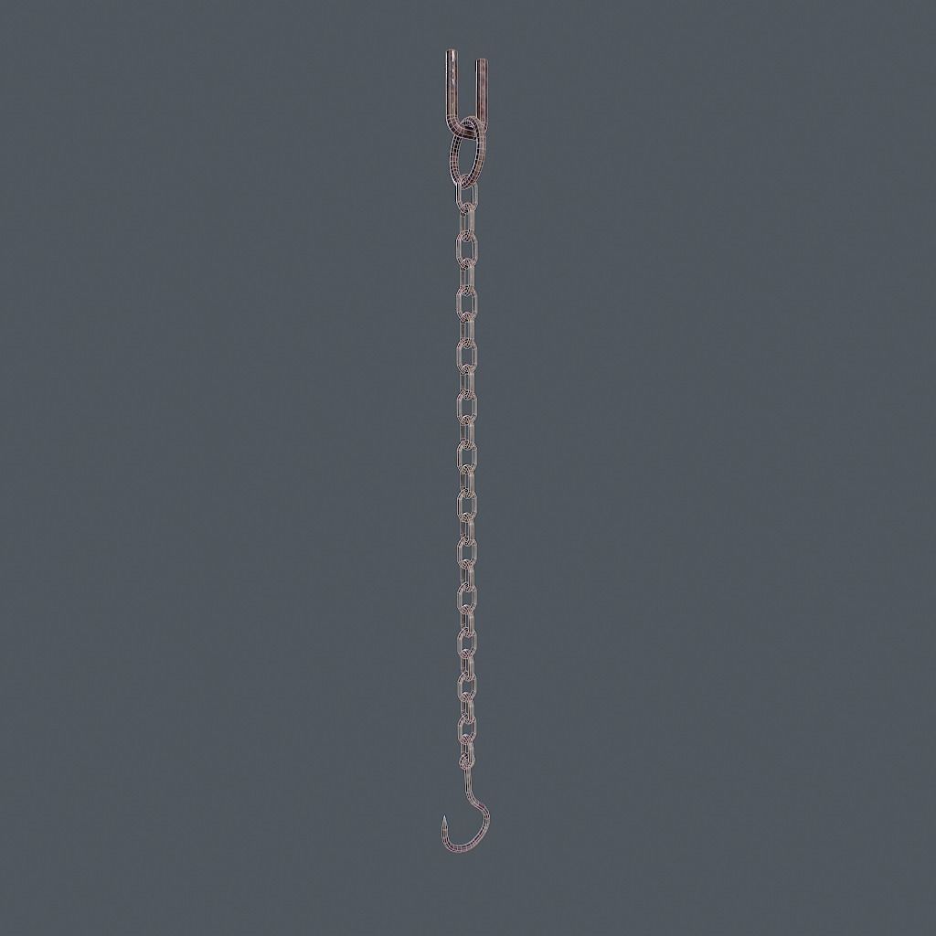 Old Chain with Hook Low-poly 3D model_16