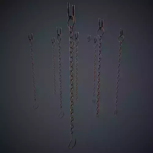 Old Chain with Hook Low-poly 3D model