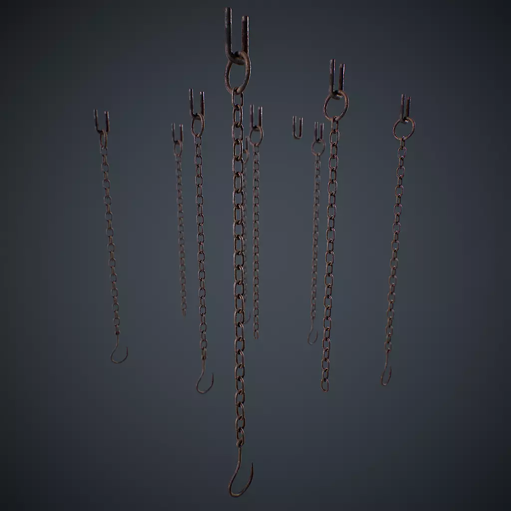 Old Chain with Hook Low-poly 3D model_0