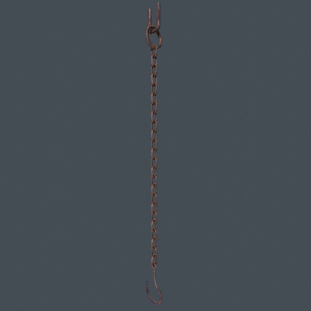 Old Chain with Hook Low-poly 3D model_4