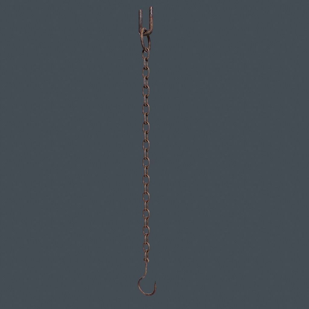 Old Chain with Hook Low-poly 3D model_2