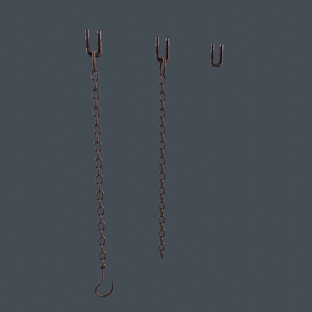 Old Chain with Hook Low-poly 3D model_14