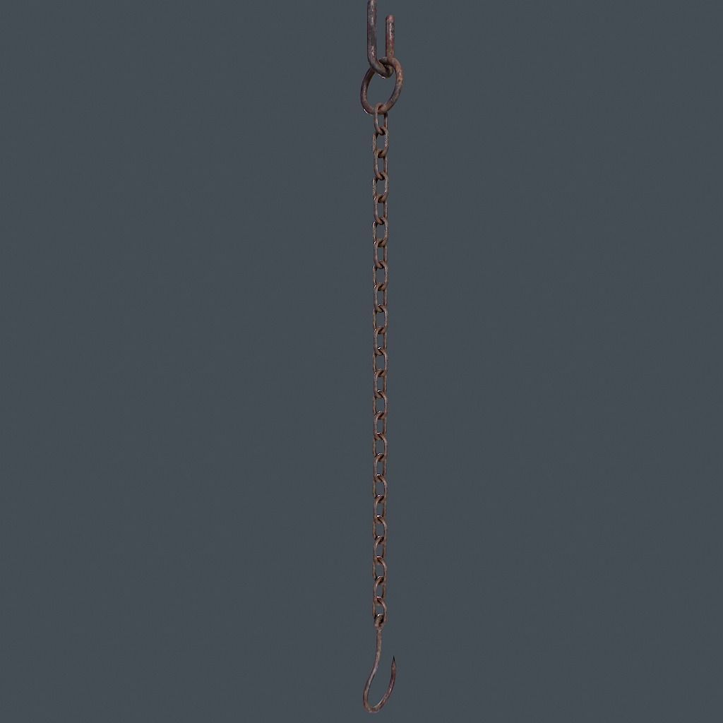Old Chain with Hook Low-poly 3D model_5